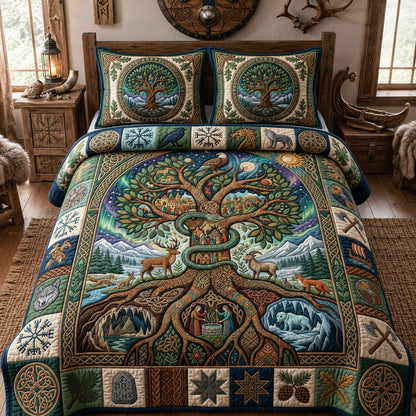 Yggdrasil World Tree 3-Piece Quilted Bedding Set GFTOPND1158