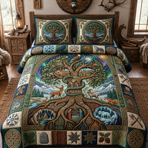 Yggdrasil World Tree 3-Piece Quilted Bedding Set GFTOPND1158