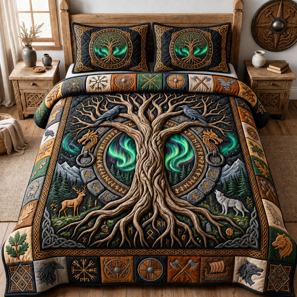 Norse World Tree 3-Piece Quilted Bedding Set GFTOPND1159