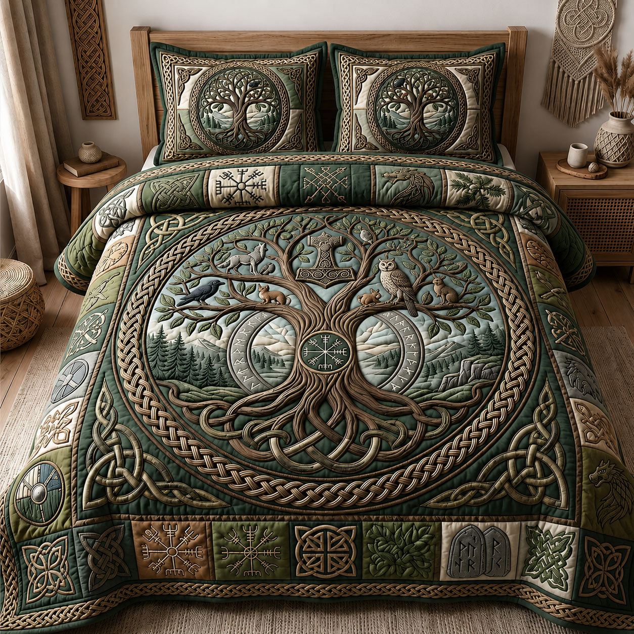 Norse World Tree 3-Piece Quilted Bedding Set GFTOPND1160