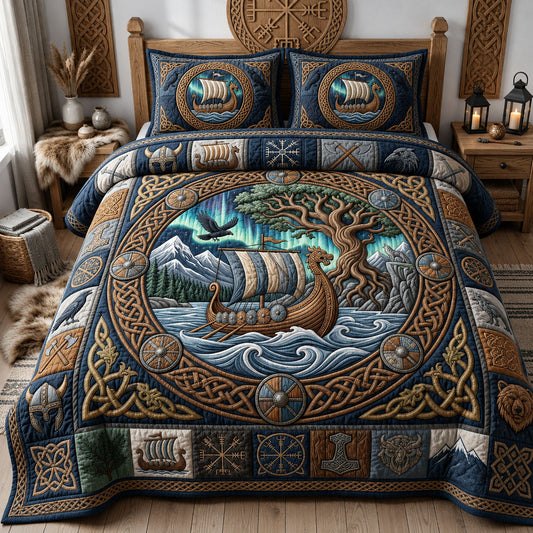 Viking Longship 3-Piece Quilted Bedding Set GFTOPND1162