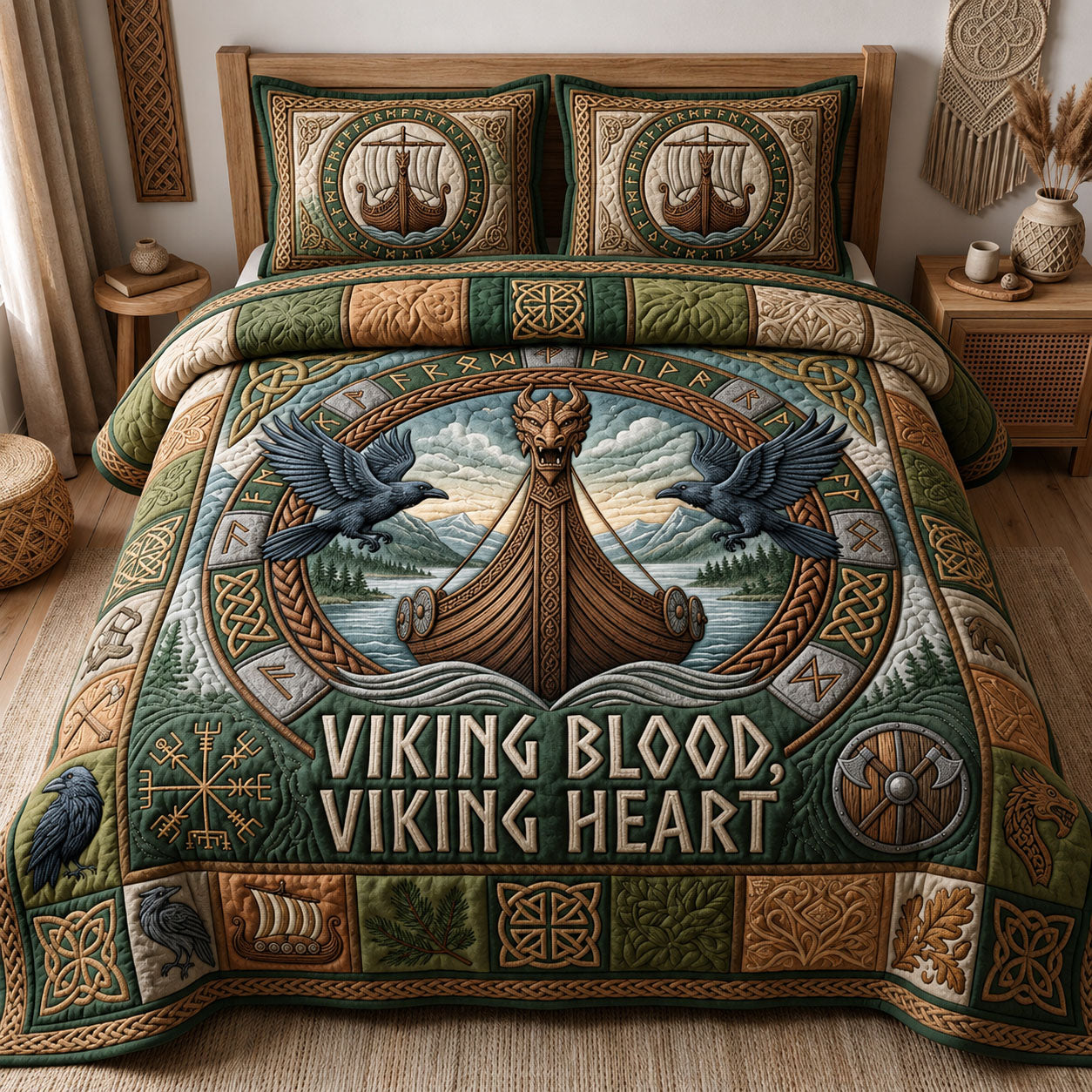 Viking Longship 3-Piece Quilted Bedding Set GFTOPND1163