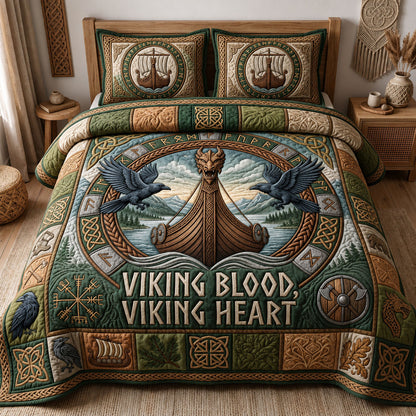 Viking Longship 3-Piece Quilted Bedding Set GFTOPND1163