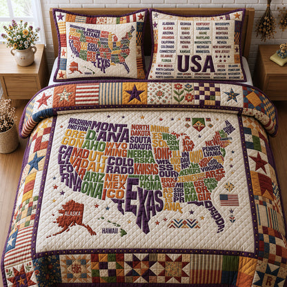 Map Of US 3-Piece Quilted Bedding Set GFTOPND117