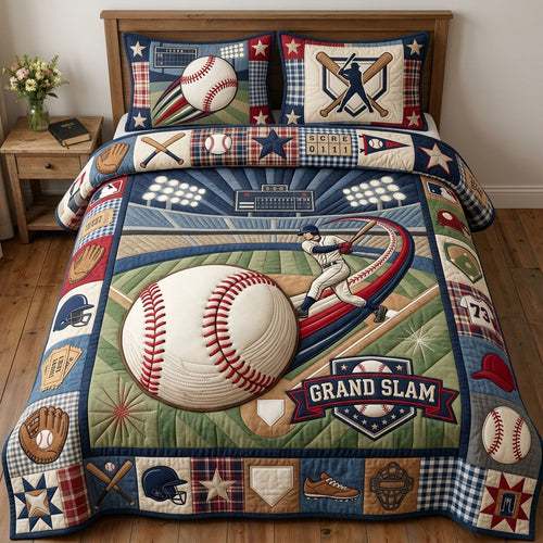 Baseball Grand Slam 3-Piece Quilted Bedding Set GFTOPND1191