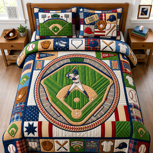 Ballpark Map 3-Piece Quilted Bedding Set GFTOPND1193
