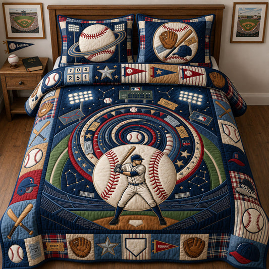 Baseball Universe Vortex 3-Piece Quilted Bedding Set GFTOPND1194
