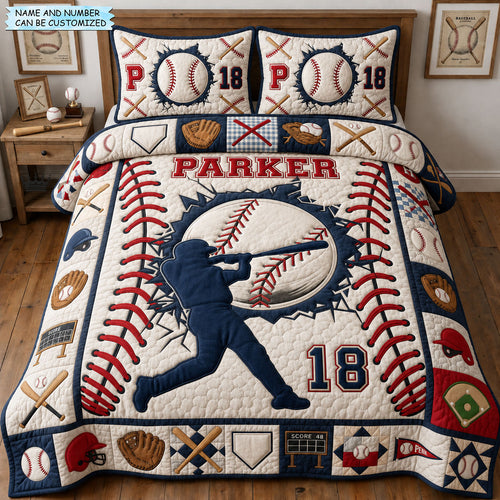 Baseball Grand Slam 3-Piece Quilted Bedding Set QTCUZ GFTOPND1195