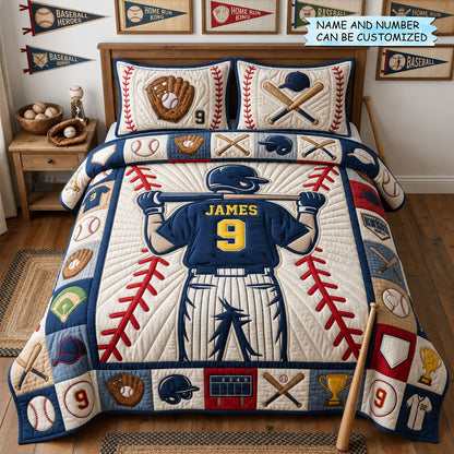 Basebal Player 3-Piece Quilted Bedding Set QTCUZ GFTOPND1196
