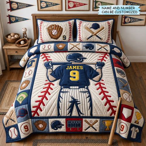 Basebal Player 3-Piece Quilted Bedding Set QTCUZ GFTOPND1196