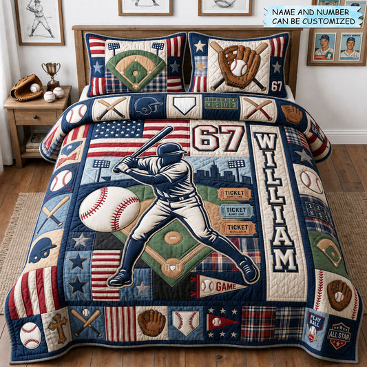 Baseball Grand Slam 3-Piece Quilted Bedding Set QTCUZ GFTOPND1197
