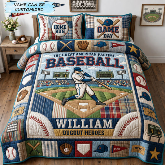 Baseball Heroes 3-Piece Quilted Bedding Set QTCUZ GFTOPND1198