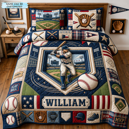 Baseball Grand Slam 3-Piece Quilted Bedding Set QTCUZ GFTOPND1199