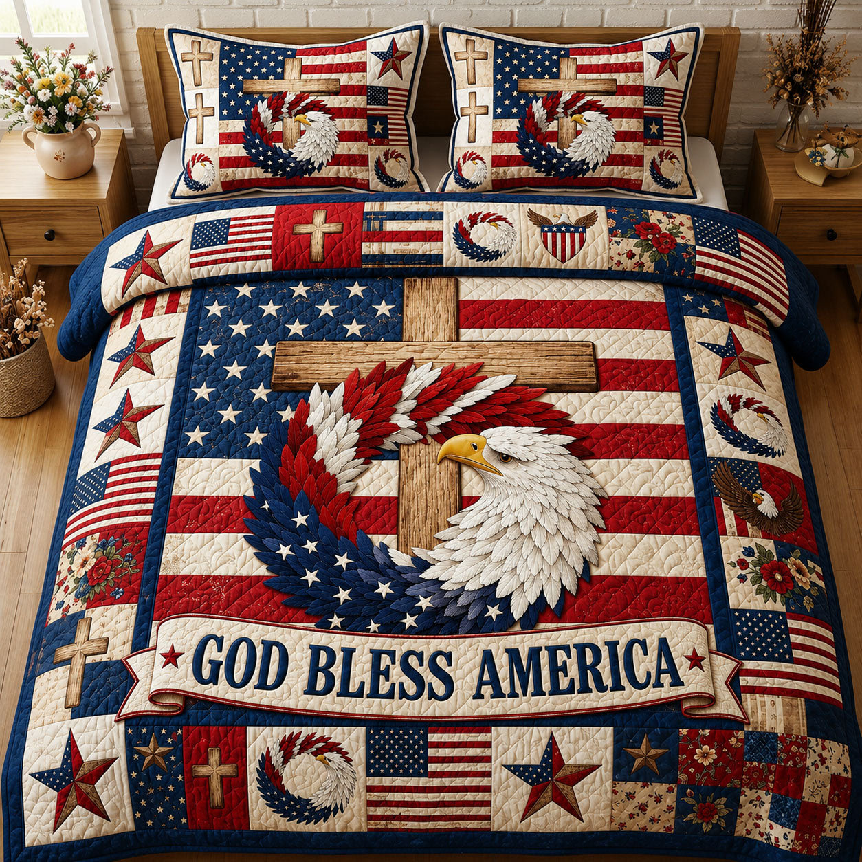 God Bless America 3-Piece Quilted Bedding Set GFTOPND120