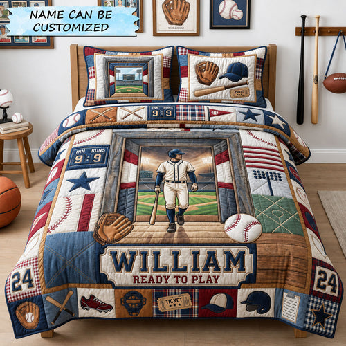 Baseball Ready To Play 3-Piece Quilted Bedding Set QTCUZ GFTOPND1200