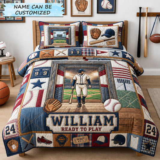 Baseball Ready To Play 3-Piece Quilted Bedding Set QTCUZ GFTOPND1200