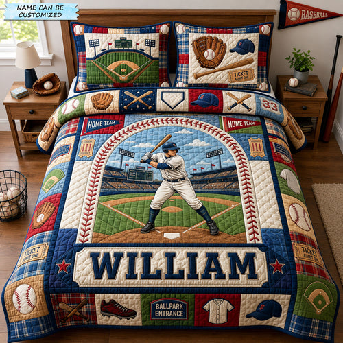 Basebal Player 3-Piece Quilted Bedding Set QTCUZ GFTOPND1201