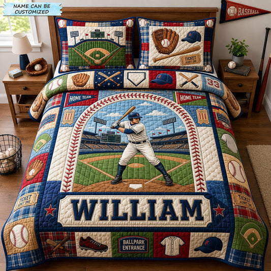 Basebal Player 3-Piece Quilted Bedding Set QTCUZ GFTOPND1201