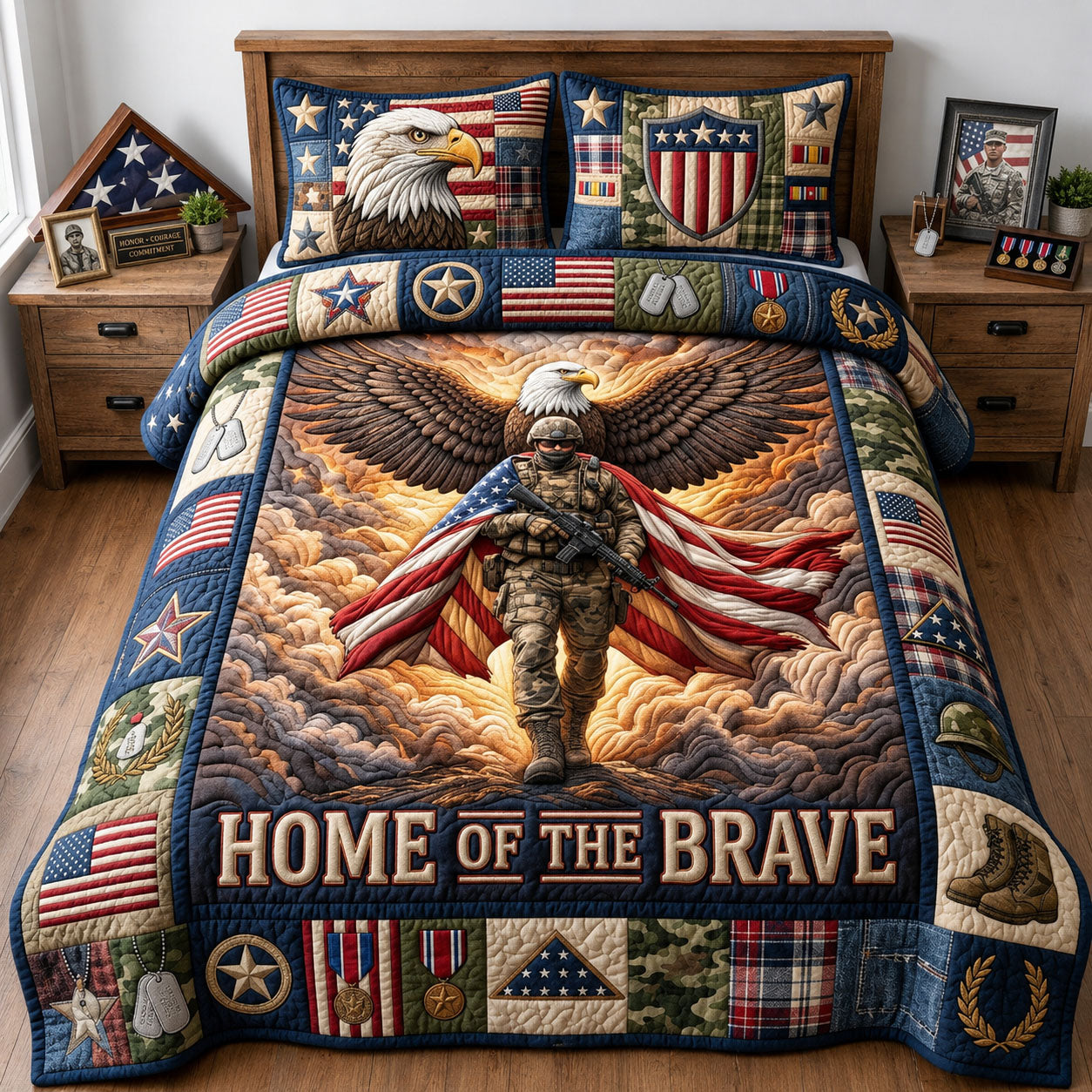 Home Of The Brave 3-Piece Quilted Bedding Set GFTOPND1231