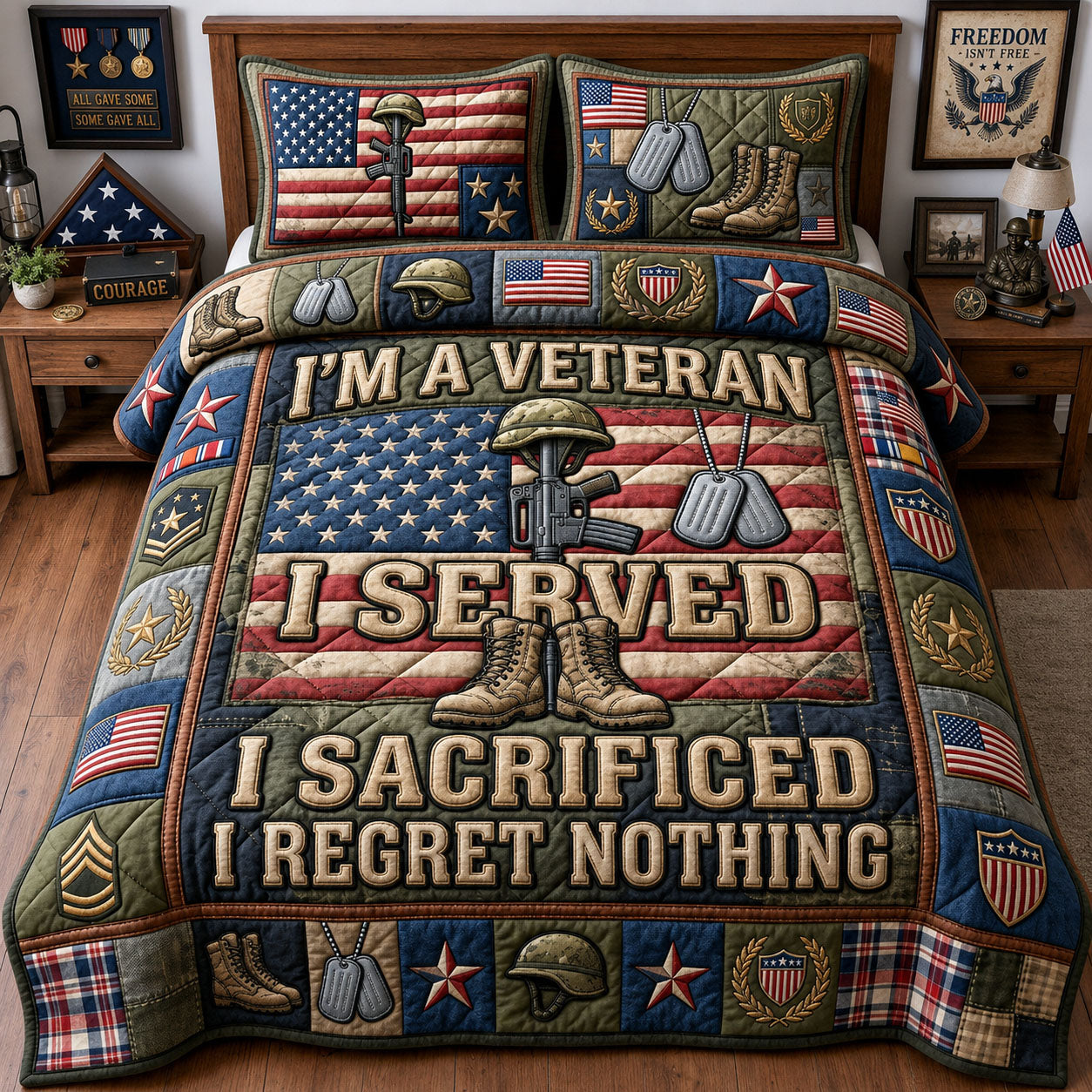Patriotic Veteran 3-Piece Quilted Bedding Set GFTOPND1232