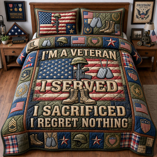 Patriotic Veteran 3-Piece Quilted Bedding Set GFTOPND1232