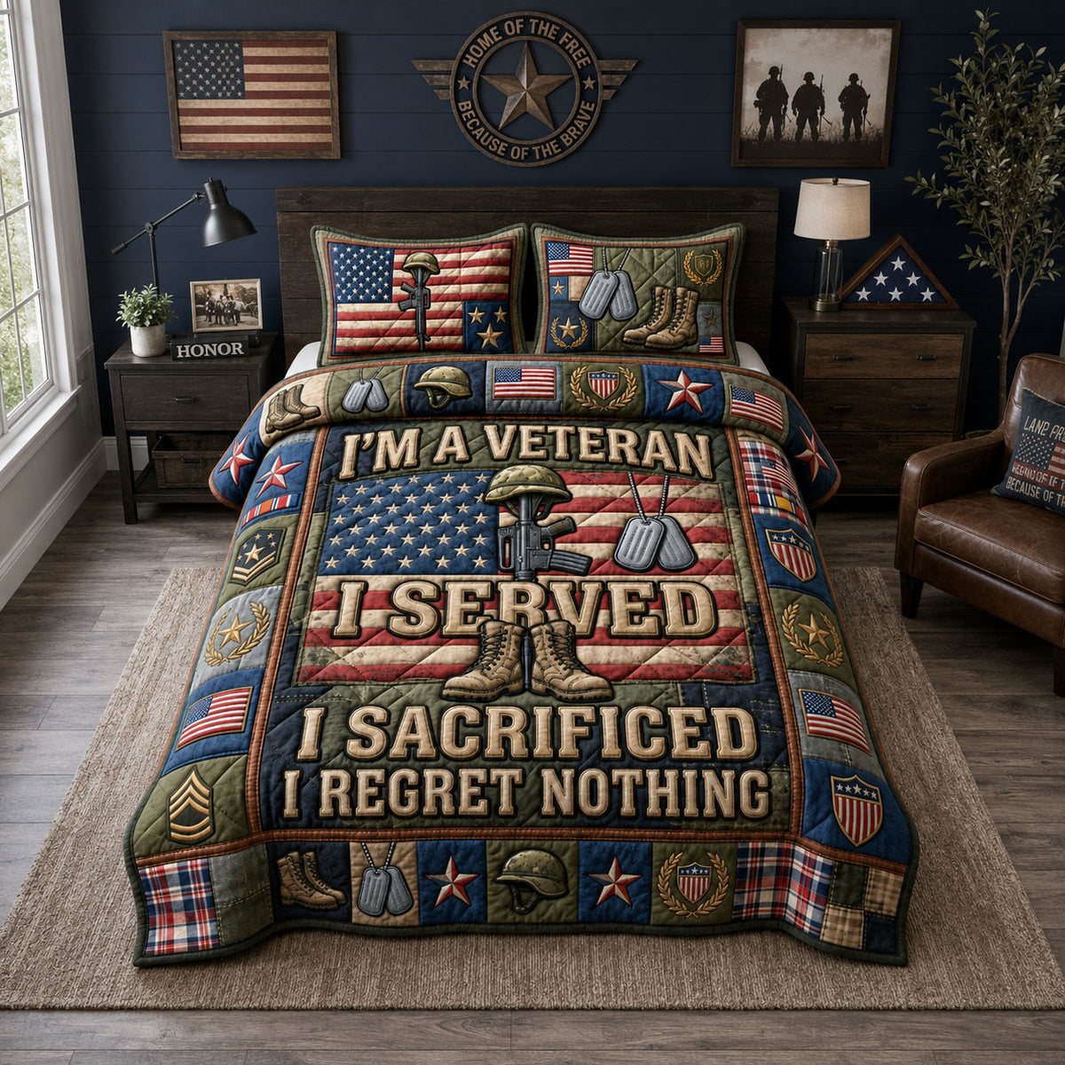 Patriotic Veteran 3-Piece Quilted Bedding Set GFTOPND1232