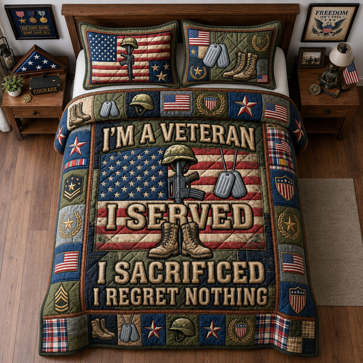 Patriotic Veteran 3-Piece Quilted Bedding Set GFTOPND1232