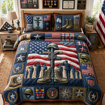 Patriotic Veteran 3-Piece Quilted Bedding Set GFTOPND1233