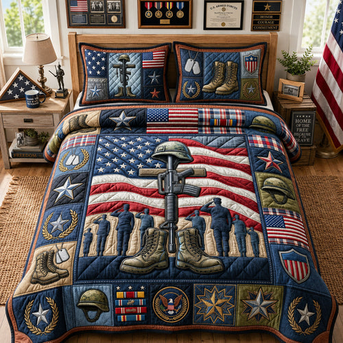 Patriotic Veteran 3-Piece Quilted Bedding Set GFTOPND1233