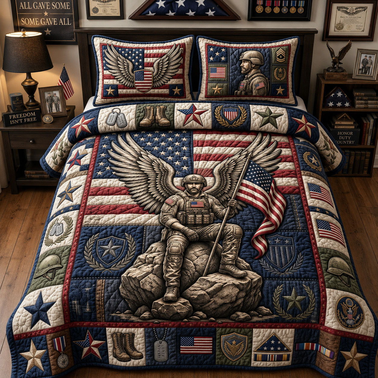 Patriotic Veteran 3-Piece Quilted Bedding Set GFTOPND1235