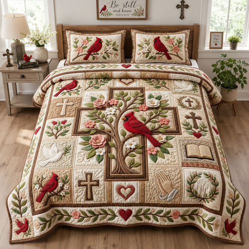 Cardinal Memorial Cross 3-Piece Quilted Bedding Set GFTOPND1236