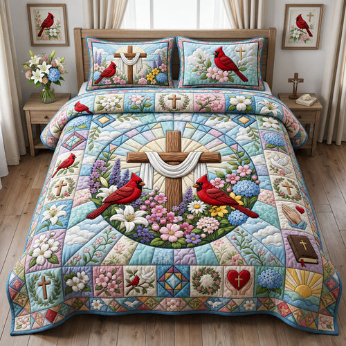 Cardinal Cross 3-Piece Quilted Bedding Set GFTOPND1270