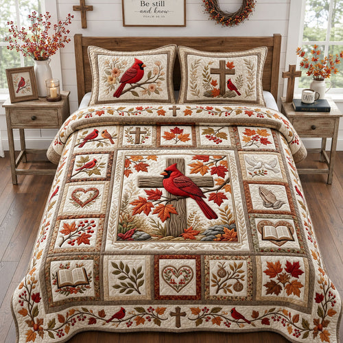 Fall Cardinal 3-Piece Quilted Bedding Set GFTOPND1271