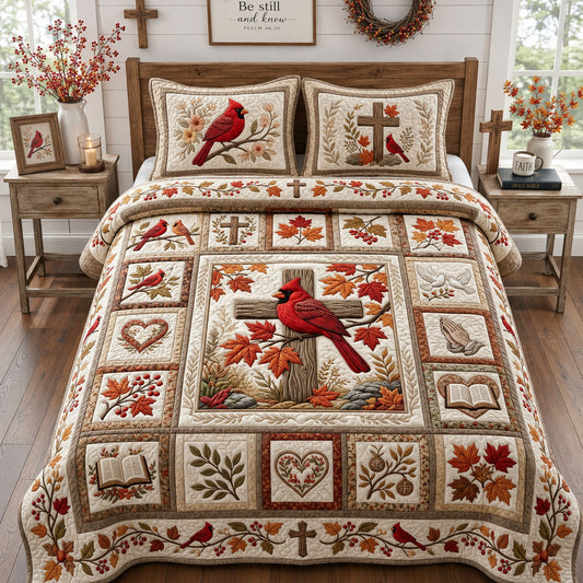 Fall Cardinal 3-Piece Quilted Bedding Set GFTOPND1271