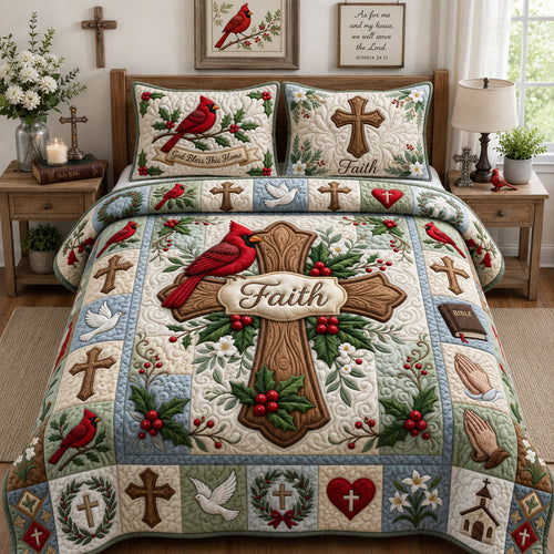 Cross Faith Cardinal 3-Piece Quilted Bedding Set GFTOPND1272