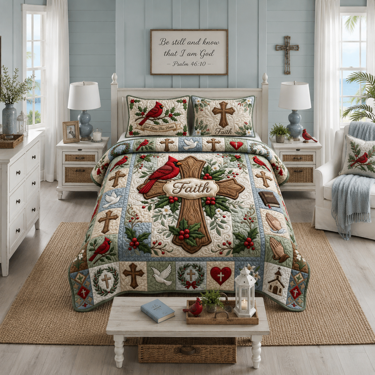 Cross Faith Cardinal 3-Piece Quilted Bedding Set GFTOPND1272