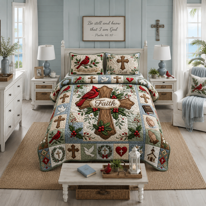 Cross Faith Cardinal 3-Piece Quilted Bedding Set GFTOPND1272