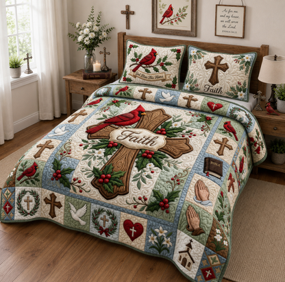 Cross Faith Cardinal 3-Piece Quilted Bedding Set GFTOPND1272