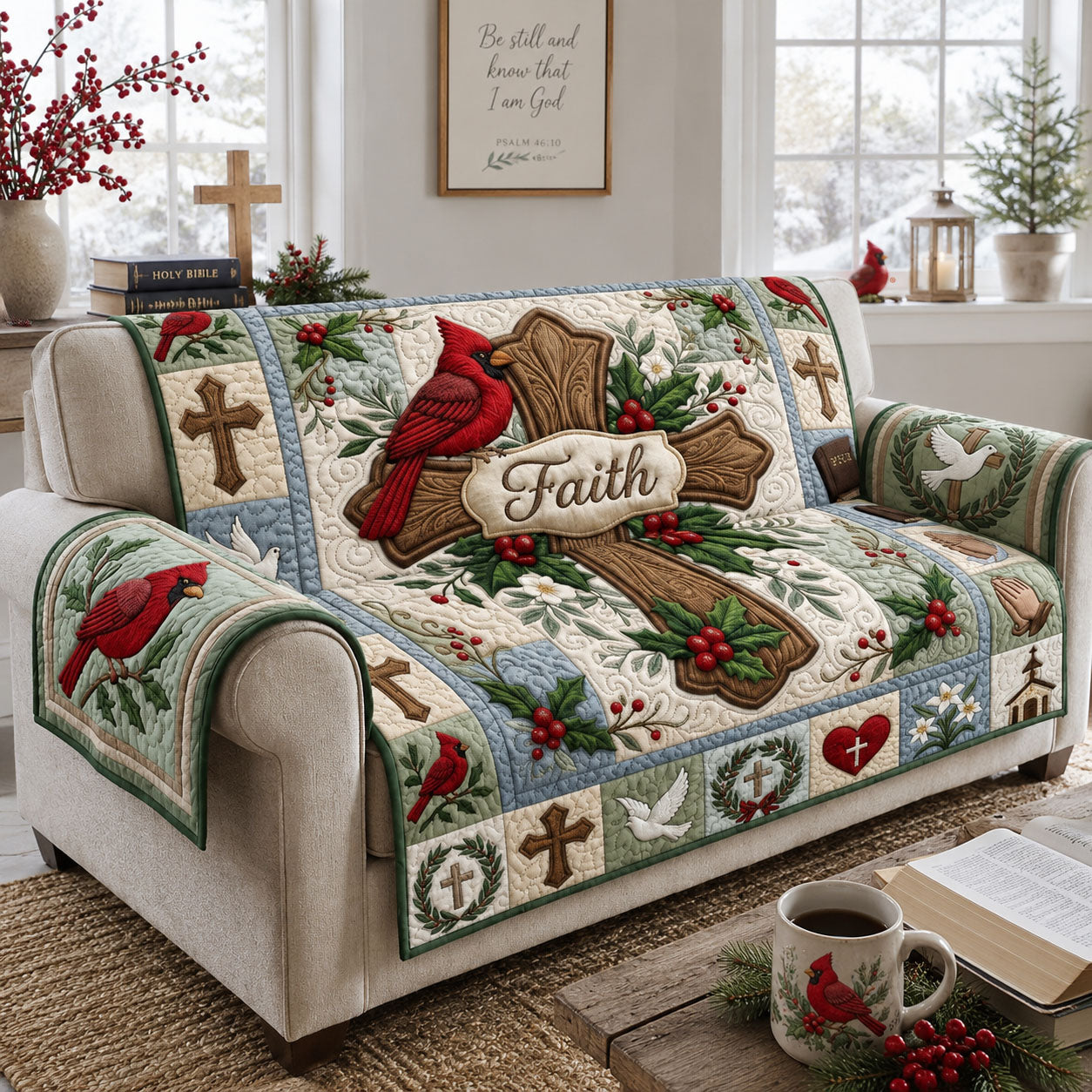 Cross Faith Cardinal Quilted Sofa Cover GFTOPND1272 C7
