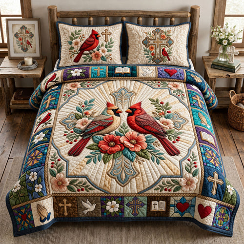 Cross Faith Cardinal 3-Piece Quilted Bedding Set GFTOPND1273