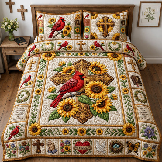 Red Cardinal Flowers 3-Piece Quilted Bedding Set GFTOPND1274