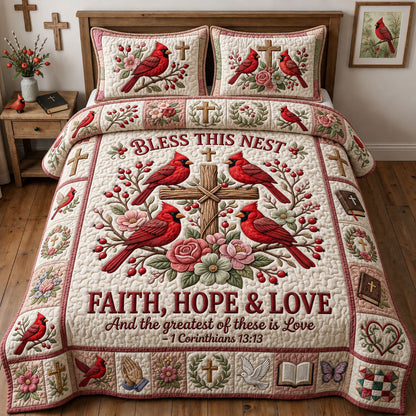 Faith Hope Love 3-Piece Quilted Bedding Set GFTOPND1275