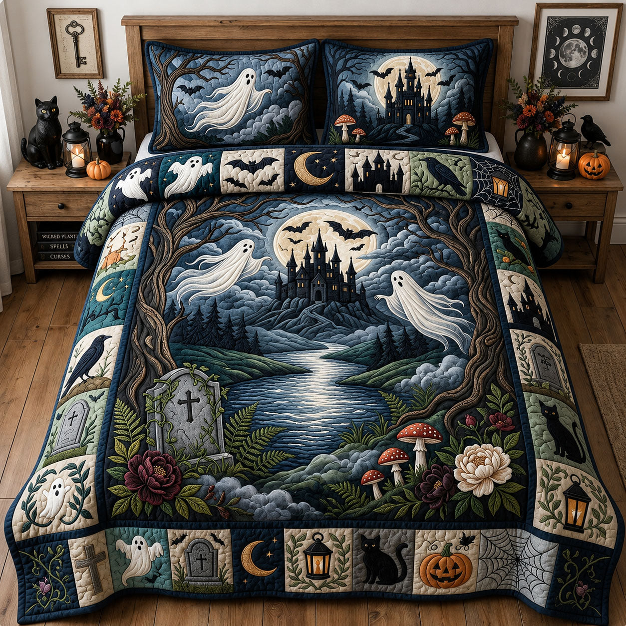Gothic Ghost Halloween 3-Piece Quilted Bedding Set GFTOPND1276
