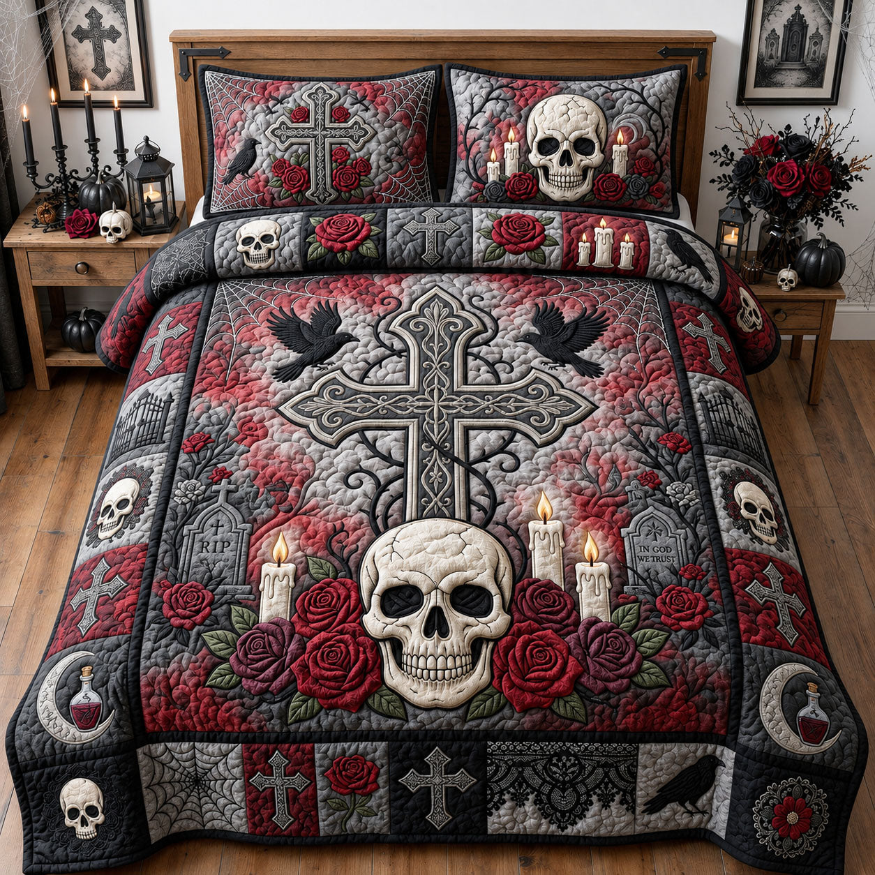 Scary Halloween 3-Piece Quilted Bedding Set GFTOPND1279