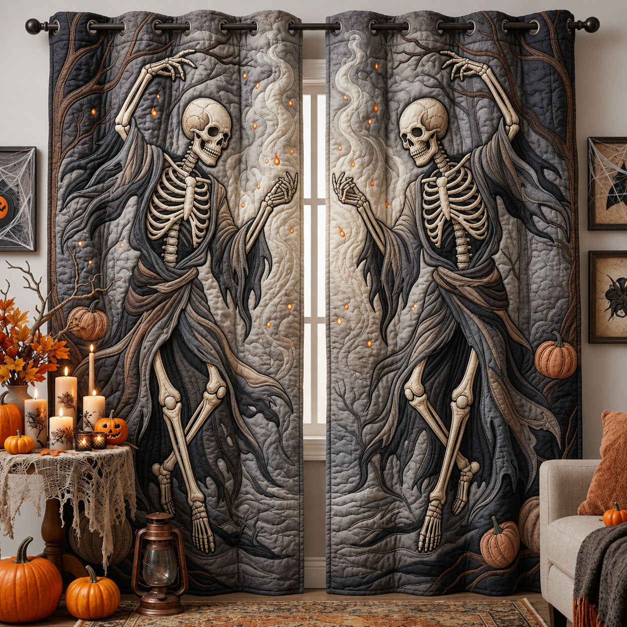 Dancing Skeleton Quilted Curtains GFTOPND1285
