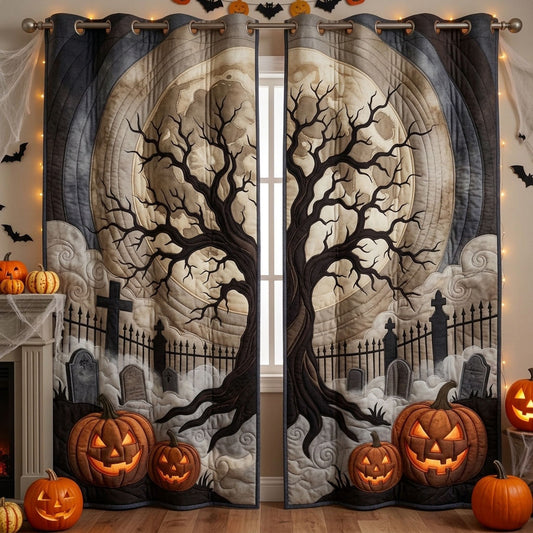 Haunted cemetery Quilted Curtains GFTOPND1287