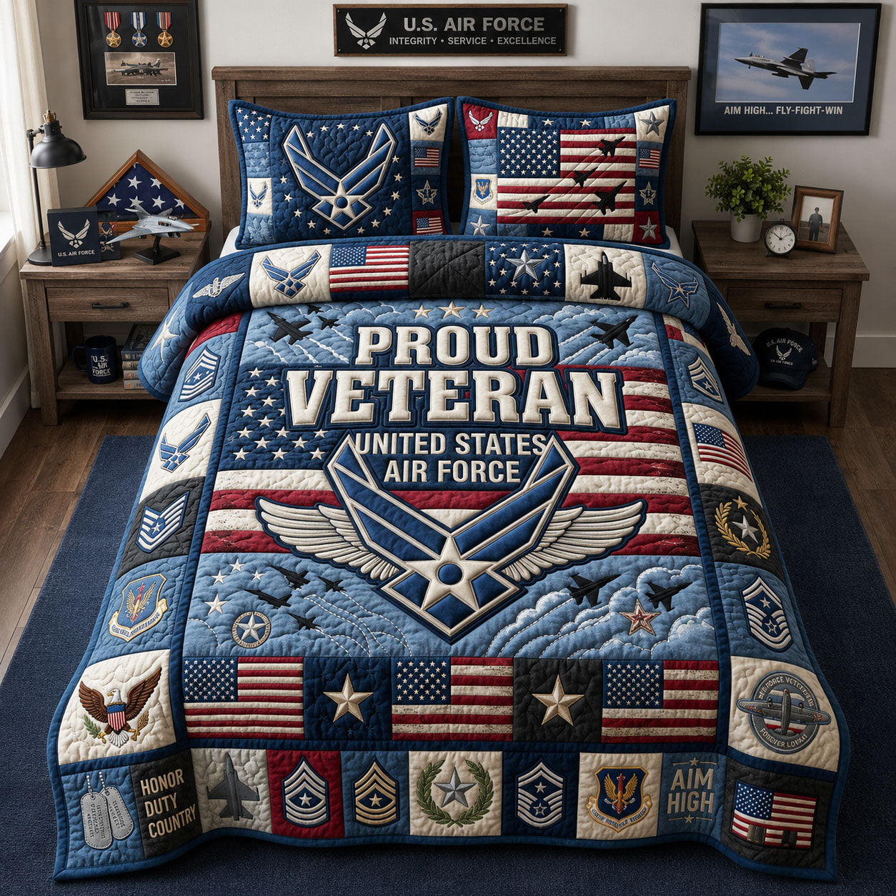 US Air Force Veteran 3-Piece Quilted Bedding Set GFTOPND1315