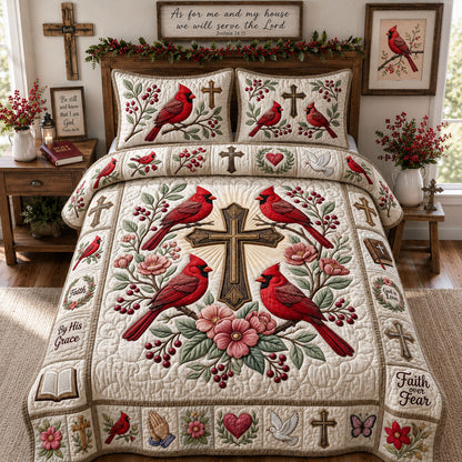 Cross Faith Cardinal 3-Piece Quilted Bedding Set GFTOPND1318