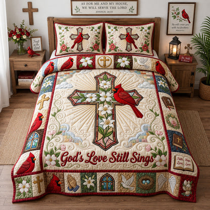 Cross Faith Cardinal 3-Piece Quilted Bedding Set GFTOPND1319