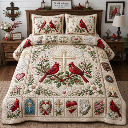 Cross Faith Cardinal 3-Piece Quilted Bedding Set GFTOPND1321